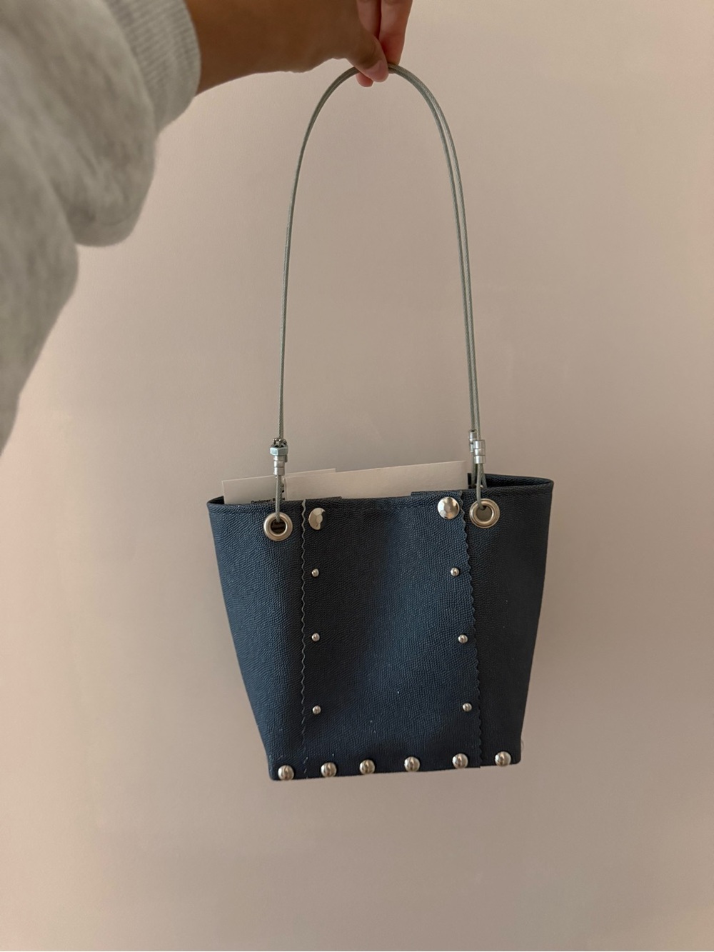 Navy Studded Canvas Shoulder Bag - Unbranded